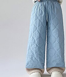 abordables -Femmes Pantalon en polaire Droit Vacances Streetwear Longueur complète Taille moyenne Uni Cordon de serrage Avec Poches Taille Élastique Chaleur Thermique Confortable Micro-Élastique Extérieur