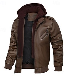 economico -Per uomo Giacca in Ecopelle Giacca in Pile Giacca da Biker Giacca da Moto Vacanza Quotidiano Antivento Caldo Tasca Inverno Semplice Moda Classico Con Cappuccio Regolare Nero Marrone Giacca