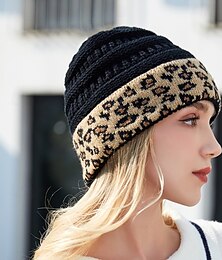 billige -Dame Beanie lue Hjem Daglig Ferie Leopardprint Akryl Fiber Fritid Vanlig Hold Varm 1 PC