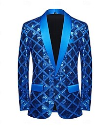billige -Herre Blazer jakke Buet Fest rutete Blazer Svart Sølv Rosa Slank Fasong Enkelt Brystet Enn-knapp