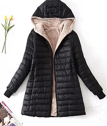 billiga -Dam Vinterkappa Hoodiejacka Håller värmen Bekväm Dragkedja Ficka Ledigt Slät Semester Dagliga kläder Utekväll Helgen Lång Huva Normal Långärmad Ytterkläder Marin Svart Vin Höst Vinter