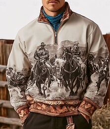 abordables -Homme Cowboy Sweatshirt Ethnique Vintage Rétro manche longue Col montant Extérieur Travail Cadeau Marron Fermeture éclair Automne Hiver Designer S M L XL XXL XXXL