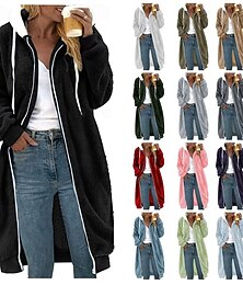 abordables -Mujer Chaqueta acolchada Chaqueta casual Cómodo Transpirable Cremallera Bolsillo Casual Plano Vacaciones Calle Casual Ropa Cotidiana Cremallera Largo Con Capucha Ajuste regular Manga Larga Ropa de