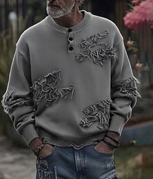 abordables -Homme Pull Pull Tricoté Côtelé Tricoter Hauts Réguliers Boutons Tricoté Uni Henley Mode Basique Vacances Tenue quotidienne Vêtement Tenue Automne Hiver Noir Blanche S M L