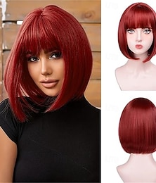 economico -parrucche bob rosse per donne bianche - parrucche bob corte da 12'' con frangia, parrucca sintetica alla moda naturale, capelli sintetici colorati per cosplay quotidiani di Halloween