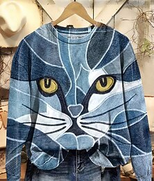 economico -Per donna Felpa Pullover Grafico Animale Moda Essenziale Casual Manica Lunga Girocollo Top Regolari Streetwear Abbigliamento Quotidiano Casuale Stampato Blu Marrone Cachi Beige Autunno Inverno