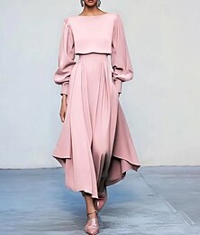 abordables -Femmes Robe Midi Robe de Cocktail Robe en Satin Robe rose Élégant Moderne Extérieur Fête Sortir Coupe régulière Uni manche longue Col ras du cou Rose Claire Printemps Automne