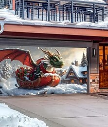 preiswerte -Weihnachten Tapisserie Garagentorabdeckung Großes Hängendes Drache Niedlich 3D Fantasie Party Outdoor Urlaub Hintergründe aufnehmen Yard Wohndeko