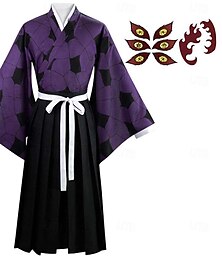 preiswerte -Kokushibou-Cosplay-Kostüme mit temporären Tattoos, Dämonentöter: Kimetsu no Yaiba, japanische Anime-Cosplay-Kostüme, Kimono-Anzüge für Männer und Frauen