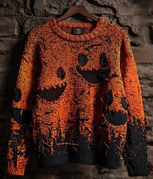 economico -Per uomo Maglione Maglione a maglia A Coste Maglia Top Regolari Lavorato a maglia Stampato Zucca Girocollo Halloween Vacanza Abbigliamento quotidiano Abbigliamento Spalla scesa Autunno Inverno Zucca