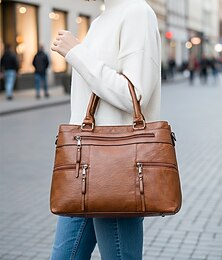 abordables -Grand sac fourre-tout à bandoulière en similicuir pour femme avec plusieurs poches, sac à main élégant pour le travail, les voyages et l'utilisation quotidienne