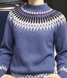 abordables -Femmes Pull Fair Isle Pull Élégant ancien Streetwear Géométrique Côtelé Col ras du cou Floral manche longue Hauts Réguliers Tricoter École Extérieur Maison Blanche Rouge Printemps Automne