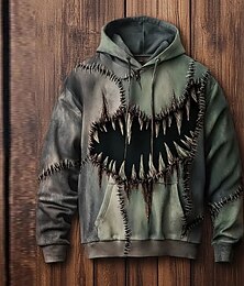 economico -Halloween Per uomo Grafico Mostro Felpa con Cappuccio Moda Quotidiano Con Cappuccio Vacanza Feste Abbigliamento casual alla moda Nero e verde Stampa Autunno Inverno progettista