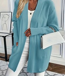 abordables -Femmes Pull Cardigan Élégant Mode Streetwear Couleur Unie Ouvert devant Avec Poches Tricoté manche longue Hauts Réguliers Tricoter Extérieur Quotidien Week-end Noir Blanche Automne Hiver