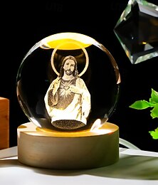 abordables -Figurine de statue de la Vierge Marie en cristal 3D avec base en bois, statue de sphère en verre de Notre-Dame de Guadalupe en cristal gravé au laser, boule de cristal 3D Mère Marie cadeaux religieux