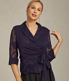 preiswerte -Damen Blazer Leicht Spitze Knotenbinde Elegante Tunika Asymmetrisch Elegant Stilvoll Blumen Hochzeitsgast Arbeit Täglich Offene Vorderseite Regulär V Ausschnitt Normale Passform Dreiviertelarm