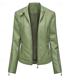 זול -בגדי ריקוד נשים ז'קטים מעור נוח רוכסן כיס אופנתי אחיד בָּחוּץ חופשה ליציאה סוף שבוע רגיל ללא צווארון רגיל שרוול ארוך הלבשה עליונה שחור אודם תלתן אביב סתיו