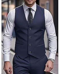 abordables -Pour des hommes Mariage Costumes de mariage Revers Cranté bleu marine Formel Couleur Unie Coupe Slim 2 pièces