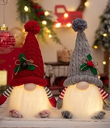 levne -Sada 2 vánočních plyšových trpaslíků, ručně vyráběných, osvětlených, mini trpaslíků ve skandinávském stylu, sváteční dárek se švédským elfem, na baterie.