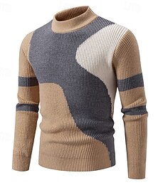 preiswerte -Herren Pullover Gerippt Stricken Normale Oberteile Patchwork Farbblock Farbblock Hoher Ausschnitt Strickware Zeitgenössisch Lässig Alltagskleidung Bekleidung Herbst Schwarz Grün M L XL