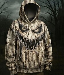 economico -Halloween Per uomo Grafico Mostro Felpa con Cappuccio Moda Quotidiano Con Cappuccio Vacanza Feste Abbigliamento casual alla moda Beige Stampa Autunno Inverno progettista