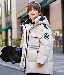 voordelige -Kinderen Uniseks Donsjack Outdoorjas Pufferjack bovenkleding Effen Kleur Lange mouw Houd Warm Windbestendig: jas Buiten Dagelijks Basic Zwart Beige Herfst Winter 4 jaar +