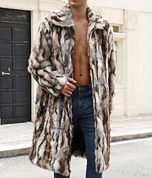 お買い得  -男性用 カジュアルジャケット フェイクファーコート バケーション 日常 保温 プラッシュ 秋 冬 カラーブロック ファッション ストリートファッション ラペル ロング ブラウン ジャケット