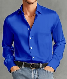 economico -Per uomo Camicia Camicia in raso Camicia elegante Camicia casual Camicia con Bottoni Camicia da Ballo Semplice Formale Matrimonio Blu chiaro Nero Bianco Vino Manica Lunga Bavero Tutte le stagioni