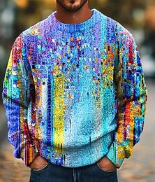 preiswerte -Herren Farbblock Pullover Strickware Rundhalsausschnitt Lässig Urlaub Straße Täglich 3D-Druck Stricken warm halten Langarm Frühling Herbst Winter Blau Grün Amethyst