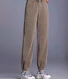 abordables -Femmes Pantalon en polaire Chinos Mode Streetwear Basique Longueur complète Taille haute Uni Avec Poches Ceinture Élastique Confortable Doux Haute Élasticité Extérieur Rue Gris foncé Noir Marron