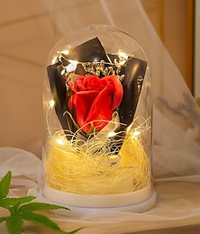 お買い得  -1個 15 * 10cm クリスマス ハロウィン バレンタインデー 母の日 光る永遠の花 透明カバー 模造バラ LEDナイトライト デスクトップ装飾ライト ペンダントライト 単三電池 ギフト