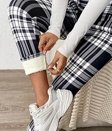 olcso -Női Polár nadrág Leggingek gyapjúval bélelt leggings Szabadság Divat Utcai sikk Teljes hossz Magas derék Kockás Nyomtatás Magas vágás kellemes Mekano Kényelmes Nyúlós Vakáció Otthon Utca Fekete Rubin