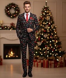 preiswerte -Weihnachtsfeier-Anzug Dreiteiliger Anzug Blazer Herren Lustig Festkleidung Erwachsene Weihnachten Neujahr Party Hose Weste Anzug