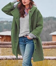 olcso -Női Sherpa kabát Kényelmes Légáteresztő Gombok Elegáns Alkalmi Sima Vakáció Utca Hétköznapi Hétköznapi viselet Nyitott homlok Hosszú Kapucni Normál Hosszú ujj Felsőruházat Fekete Arcpír rózsaszín