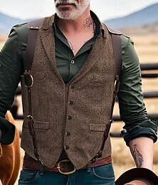 economico -Per uomo Gilet Vacanza Feste Affari Moda Casual Primavera Autunno Tasca Bottoni Poliestere Confortevole Semplice Monopetto Un Bottone Bavero Vestibilità regolare CaffÃ¨ Marrone Nero Verde Grigio