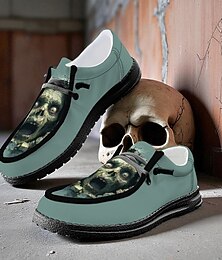levne -Pánské plátěné boty na šněrování s potiskem lebky zombie, ležérní lodičky, strašidelný halloween, párty a procházky