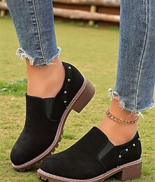 preiswerte -Hellbraune Damen-Slipper mit Nietendetail, lässiger Retro-Stil mit niedrigem Absatz für den Alltag