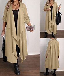 Χαμηλού Κόστους -Γυναικεία Καμπαρντίνα Διατηρείτε Ζεστό Άνετο Τσέπη Ακανόνιστος γιακάς Καθημερινό Σκέτο Διακοπές Καθημερινά Ρούχα Εξόδου Σαββατοκύριακο Μακρύ Απορρίπτω Χαλαρή Εφαρμογή Μακρυμάνικο Εξωτερικά ενδύματα