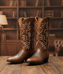 Недорогие -Мужские винтажные ковбойские сапоги из искусственной кожи коричневого и черного цвета с замысловатой вышивкой — прочные и стильные для родео и повседневной носки.