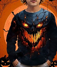 abordables -Halloween Garçons 3D Graphique T-shirt manche longue Printemps Automne Mode Basique Enfants 4-12 ans Col Rond Extérieur Occasionnel Quotidien Coupe régulière