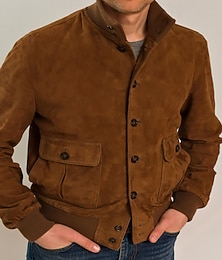 economico -Per uomo Giacca in finta pelle scamosciata Giacca Casual Vacanza Quotidiano Caldo Tasca Autunno Inverno Semplice Moda Classico Collo alla coreana Regolare Marrone Giacca