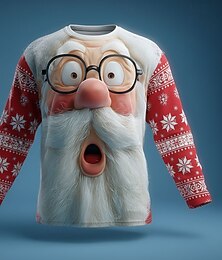 お買い得  -クリスマス 男性用 サンタクロース おかしい Tシャツ 長袖 Tシャツ 3Dプリント クルーネック シャツ ファッション ベーシック 3D ストリート カジュアル 日常 赤3 ブラック ルビーレッド 夏 春 衣類 S M L XL XXL XXXL