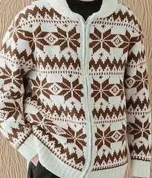 preiswerte -Herren Hässlicher Weihnachtspullover Weihnachtspullover Pullover Strickjacke Gerippt Stricken Normale Oberteile Gestrickt Einfach Umlegekragen Urlaub Mode Weihnachten Lässig Bekleidung Winter Schwarz