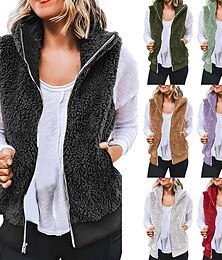abordables -Mujer Chaqueta casual Cómodo Transpirable Cremallera Bolsillo Casual Plano Vacaciones Calle Casual Ropa Cotidiana Cremallera Corto Regular Con Capucha Ajuste regular Sin Mangas Ropa de calle Negro