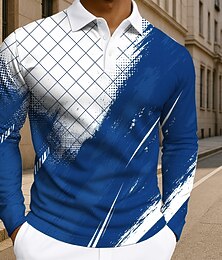 economico -Per uomo Geometrico Linea Polo Manica Lunga Magliette polo Bavero Business Casual Athleisure Abbigliamento quotidiano Stampa 3D Bottoni Primavera Autunno Inverno Blu Viola Verde