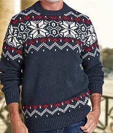 preiswerte -Weihnachten Herren Schneeflocke Fair-Isle-Pullover Pullover Strickware Rundhalsausschnitt Lässig Urlaub Täglich 3D-Druck warm halten Langarm Frühling Herbst Winter Marineblau