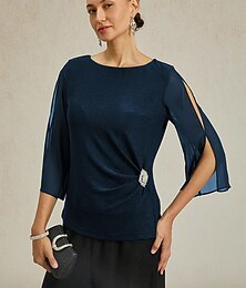 levne -Dámské Oblečené topy Pevná barva Elegantní Vinobraní Denní 3/4 délka rukávu Tričkový Běžné topy Svatební host Večerní oslava Rande noční oblečení Lesk Námořnická modř Jaro. Podzim. Zima. Léto