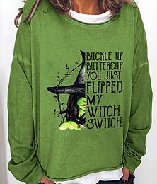 abordables -Sweatshirts femme Halloween graphique sorcière lettres mode vintage décontracté à manches longues col rond hauts réguliers impression de rue décontractée bleu marron vert automne hiver