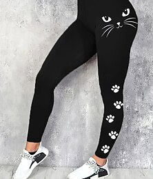 abordables -Femmes Slacks Leggings Leggings confortables Vacances ancien Streetwear Longueur complète Naturel Graphique Animal Chat Taille Élastique Imprimé Confortable Extérieur Haute Élasticité Extérieur