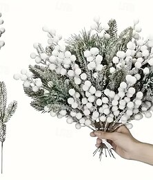 ieftine -12 crengi artificiale de ilex și cedru, de iarnă, albe, cu frunze de pin împodobite cu zăpadă, perfecte pentru coroane DIY, brad de Crăciun, decorațiuni pentru casă de vacanță și exterior.